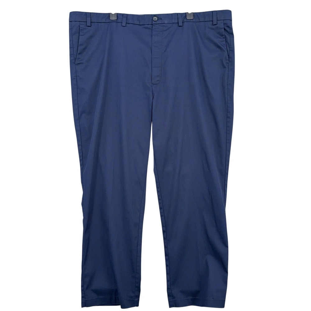 Roundtree & Yorke Total Flex Chino Pants Mens 52x32 Cotton Blend Navy Blue